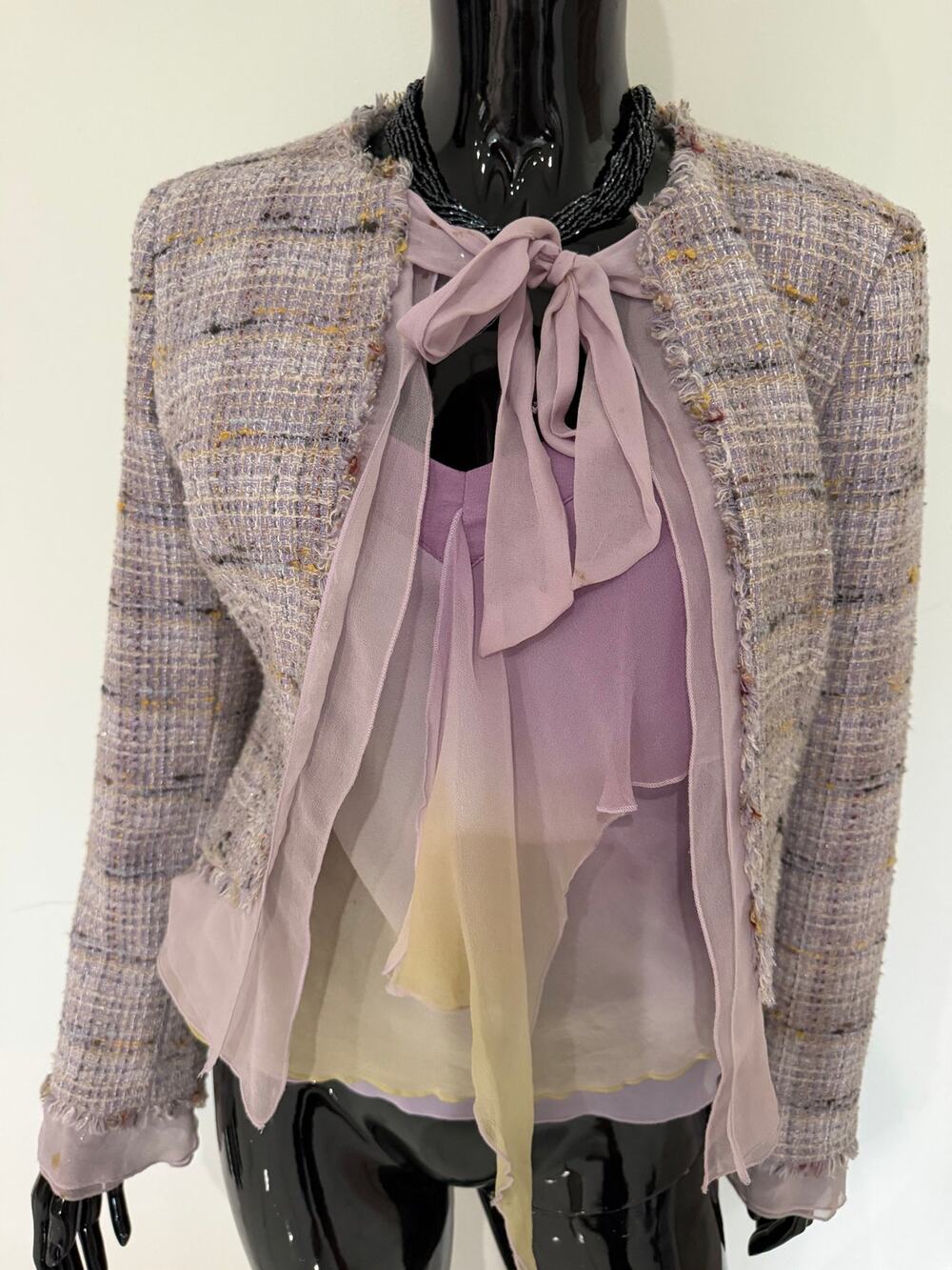 Vintage Y2K A.B.S. Allen Schwartz Tweed Jacket Chiffon Cami 2 Pc Set Size 4